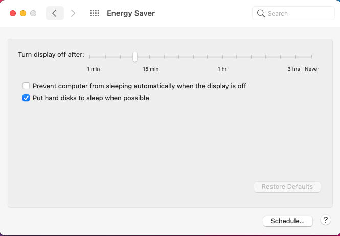 Energy Saver prefs